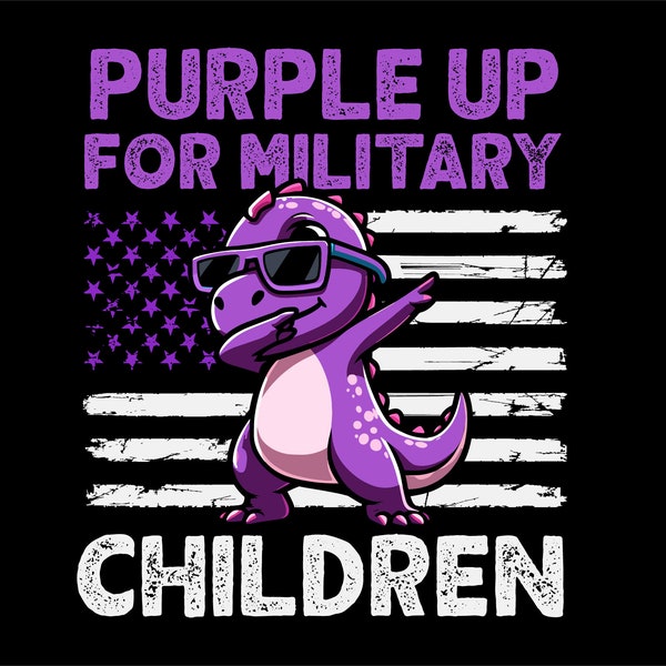 Purple Up For Military Kids SVG PNG, Dabbing T-rex Month Of The Military Children svg file shirt, Military Kids Png