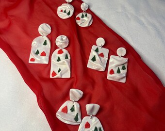 SNOW DRIFT - cute winter scene - handmade statement clay earrings