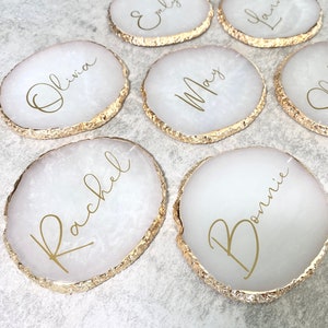 White Resin Light Marble, Personalized Drink Resin Coasters, Gold Rim Coaster, Jewelry Plate Slice, Wedding Place Card, Housewarming Gift