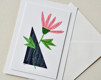 Handmade Flat Art Card, All Occasion Card, Mother's Day Gift, Personalized Heirloom, Flower Art