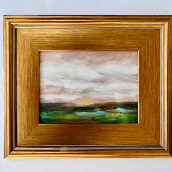 Original Painting, 6 x 8,  Framed Art, Abstract Landscape, Gold Frame, Wall Art, “Just Be”