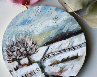 Hand Painted Winter Landscape Ornament