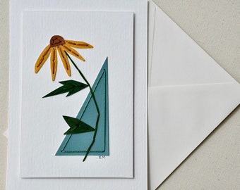 Handmade Flat Art Card, All Occasion Card, Mother's Day Gift, Personalized Heirloom, Flower Art