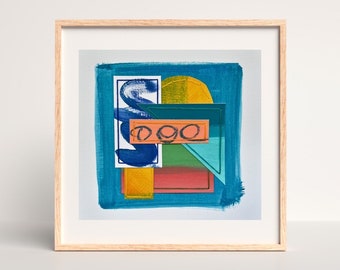 Abstract Collage, Sunset over the Boardwalk, Mixed Media Art, Original Art, 8" x 8"