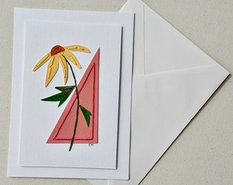 Handmade Flat Art Card, All Occasion Card, Mother's Day Gift, Personalized Heirloom, Flower Art