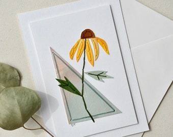 Handmade Flat Art Card, All Occasion Card, Mother's Day Gift, Personalized Heirloom, Flower Art