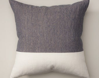 LEIGH Color Block Pillow Cover, Denim Pillow Cover, Navy Striped Throw Pillow