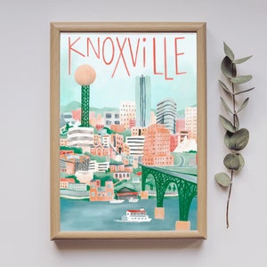 Knoxville Downtown Poster | Watercolor City Print Gift 8x10 | Colorful Wall Art | UT Vols | TN Theater | Sunsphere | Old City