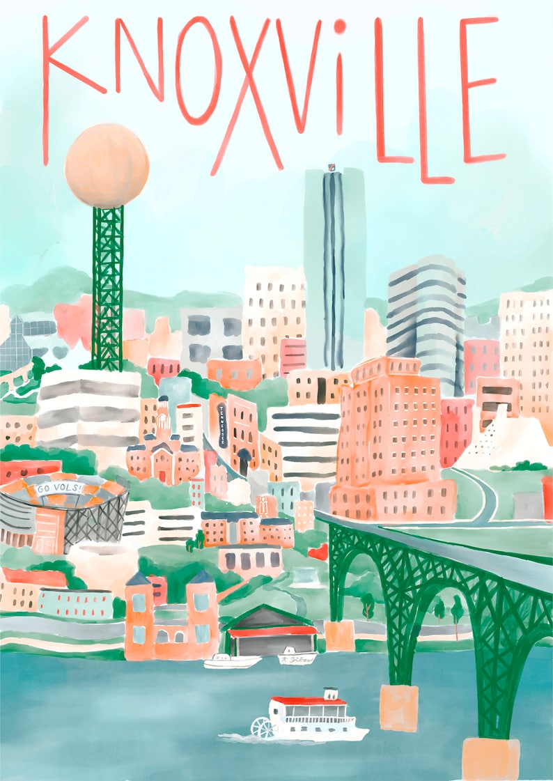 Knoxville Downtown Poster Watercolor City Print Gift 8x10 Etsy