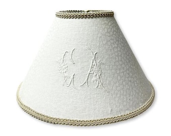 Antique French Damask Hand-Monogrammed "C A" Lampshade