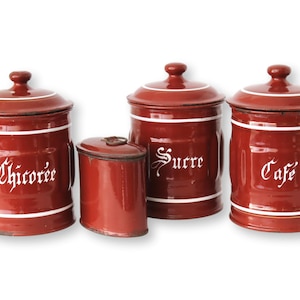 1940s French Enamel Coffee Canister Set