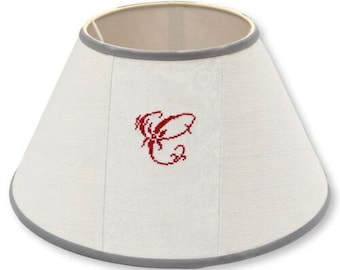 Antique French Linen Lampshade w/ Hand-Monogrammed "C"