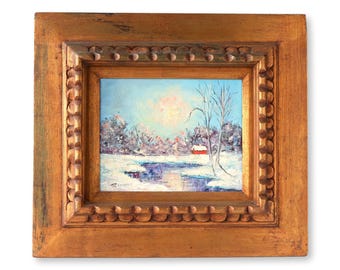 Midcentury Oil on Canvas Winter Scene
