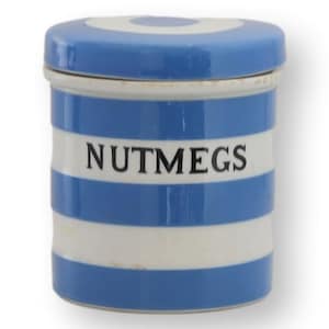Early 1900s T.G. Green Cornishware &quot;Nutmegs&quot; Canister