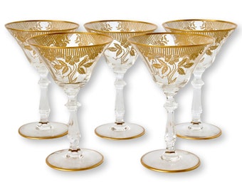 Art Deco Gold Embellished Cocktail Coupes, s/5