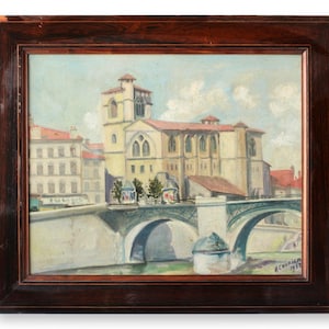 1932 French Cityscape Oil Painting