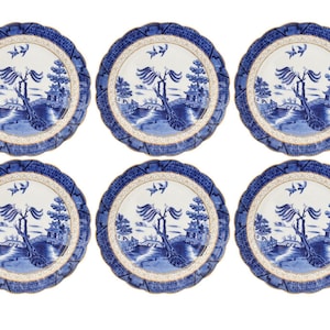 Vintage English Booth&#39;s &quot;Real Old Willow&quot; Large Gilded Edge 10.15&quot; Dinner Plates, Set of 6