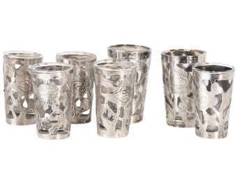 Taxco Mexican Sterling Silver Overlay Shot Glasses, s/7