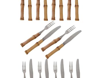Midcentury French Bamboo Flatware, Service for 10