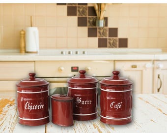 1940s French Enamel Coffee Canister Set - Etsy