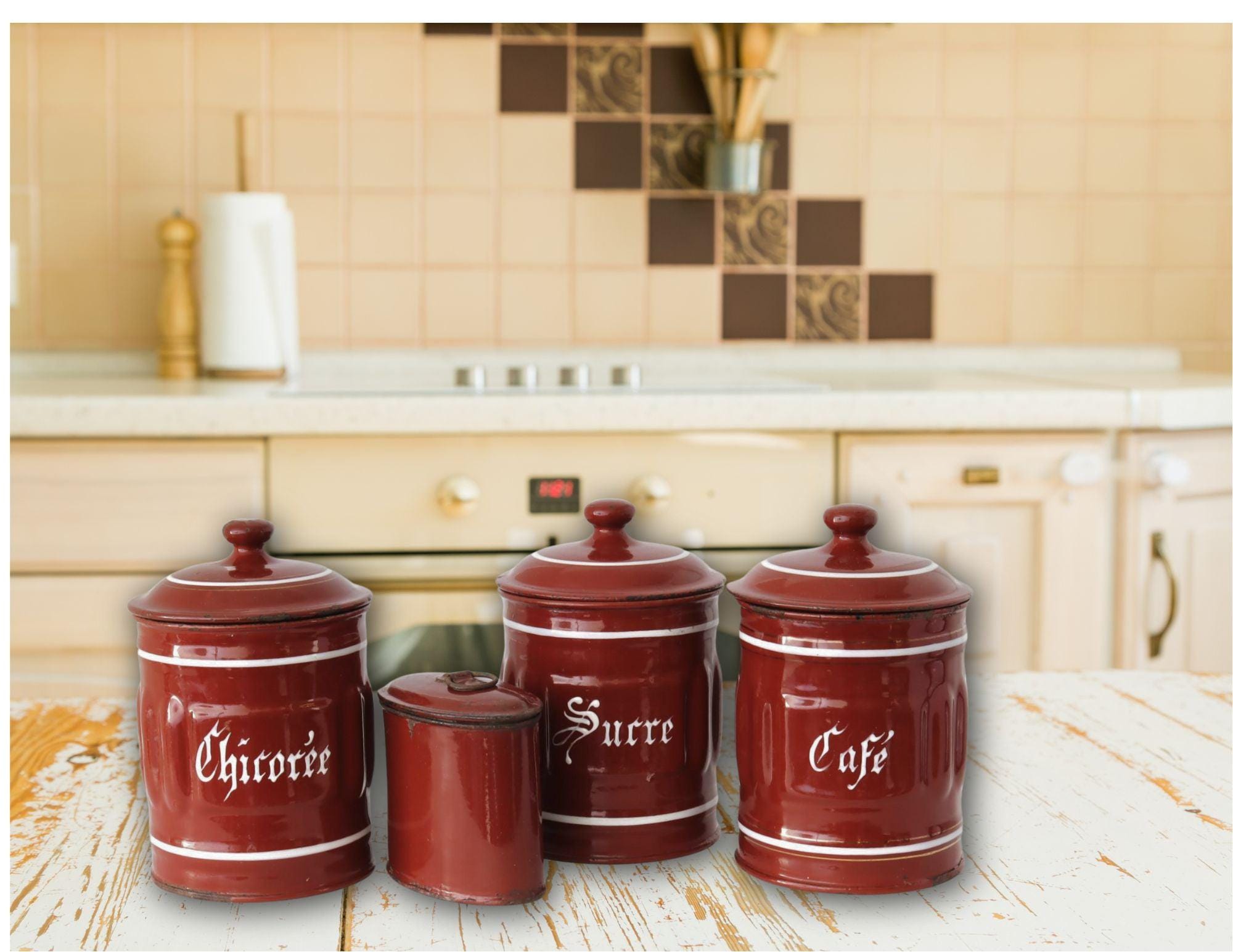 1940s French Enamel Coffee Canister Set - Etsy