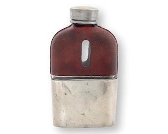 Antique English Leather Wrapped Mini Flask