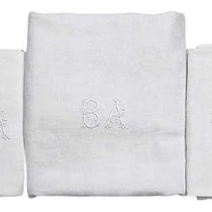 1920s French White Table Linens, w/ Hand-Stitched &quot;B A&quot; Monogram