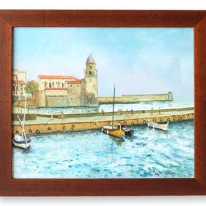 Midcentury French Coastal Harbor Scene