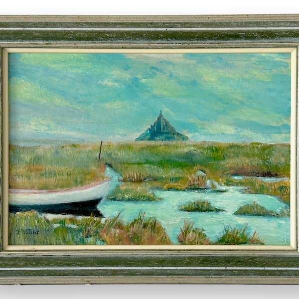 Midcentury French Coastal Painting, Mont Saint Michel