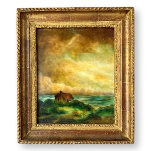 Midcentury French Rural Farm Scene Painting