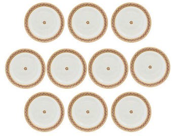 Antique English Hand-Enameled Royal Worcester 10" Dinner Plates | Set of 10