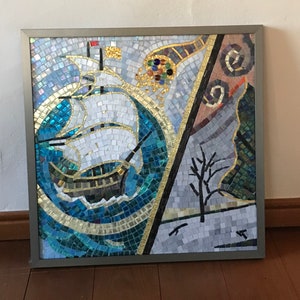 BRIG-2 ; mosaic. art; mosaikfliesen  bilder; original picture; from &quot;VICTORIES &FAILURES&quot;; framed; ready to hang. indoor/ outdoor