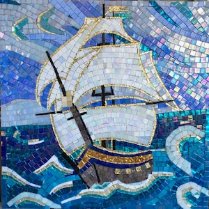 BRIG Picture Original Home decor Mosaic art Mosaikfliesen Bilder Mosaic wall art fish Glass mosaic tile Indoor/ Outdoor image 1