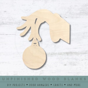 Mano del Grinch - Forma de bulbo navideño / Varios tamaños / Formas cortadas con láser / Madera en blanco sin terminar / Materiales para manualidades / Recortes de madera / Decoración para árboles