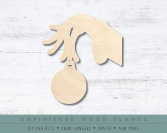 Grinch Hand-Christmas Bulb Shape | Multiple Sizes | Laser Cut Shapes | Unfinished Wood Blanks | Craft Supplies | Wood Cutouts | Tree Decor