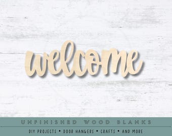 Welcome Script Word Wood Shape | Multiple Sizes | Laser Cut Shapes | Unfinished Wood Blanks | Craft Supplies | Wood Cutouts | Wreath Insert