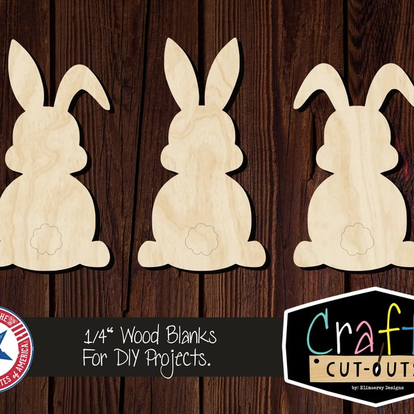 Easter Bunny Shapes | Set of 3 Wood Bunnies | Multiple Sizes | Laser Cut Shapes | Unfinished Wood Blanks | Craft Supplies | Wood Cutouts