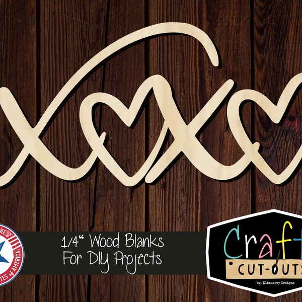 XOXO Heart Wood Shape | Multiple Sizes | Laser Cut Shapes | Unfinished Wood Blanks | Craft Supplies | Wood Cutouts | Valentines Decor