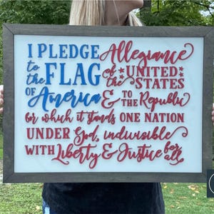 Pledge Of Allegiance Sign | Patriotic Decor | 4th Of July Decor | Rustic Home Decor | Americana Decor | Cute Flag Gift | Rustic Wall Decor image 1