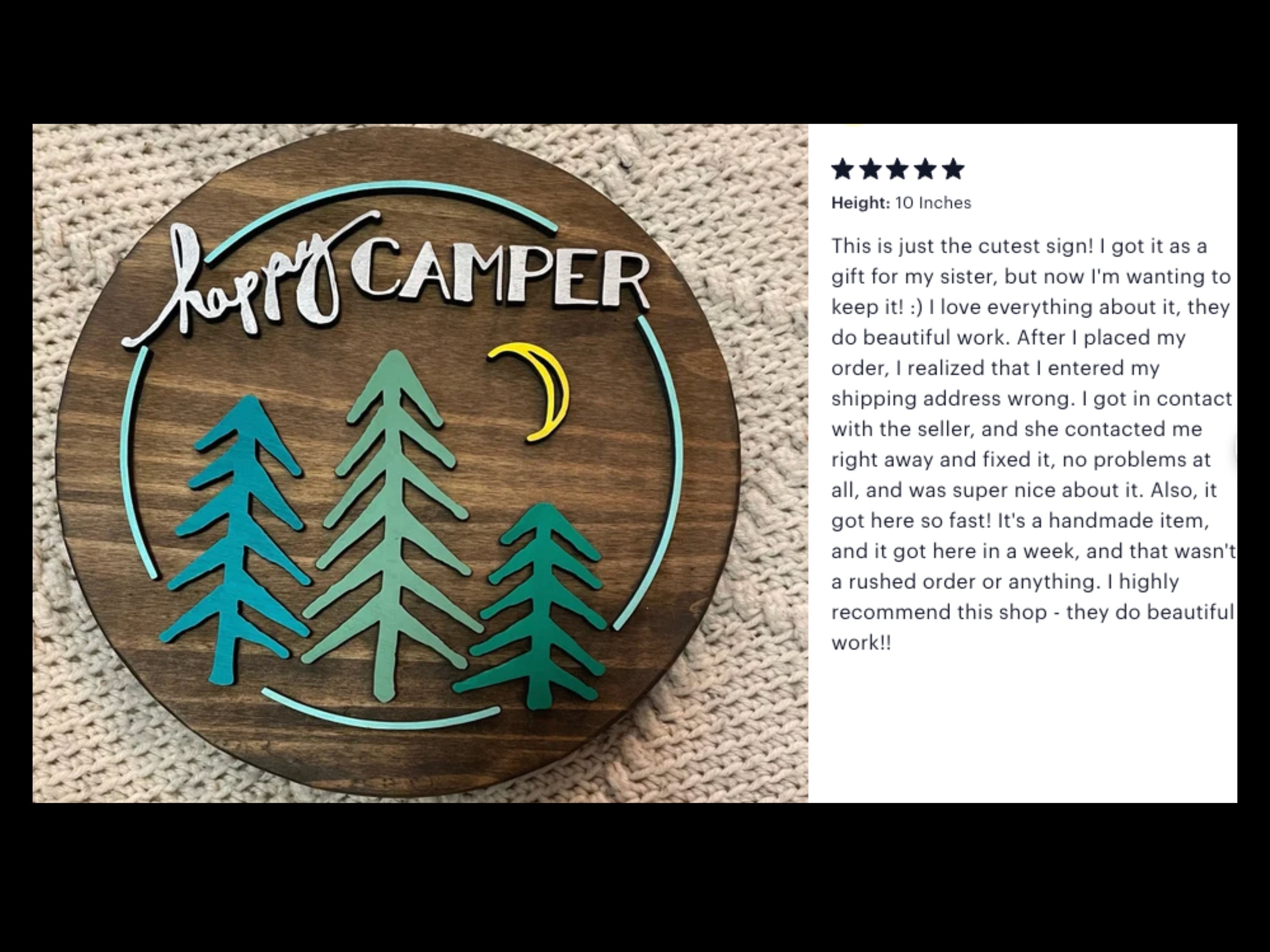 Panneau mural en bois avec citation « Happy Campers » - Décoration d