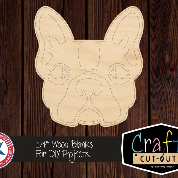 French Bull Dog Face Wood Shape | Multiple Sizes | Laser Cut Shapes | Unfinished Wood Blanks | Craft Supplies | Wood Cutouts | Dog Decor