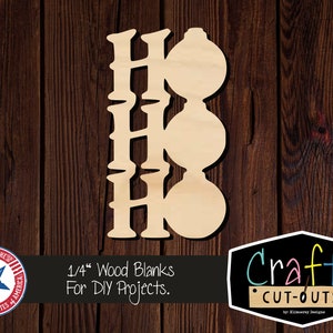 Ho Ho Ho Word Wood Shape | Multiple Sizes | Laser Cut Shapes | Unfinished Wood Blanks | Craft Supplies | Wood Cutouts | Wreath Insert