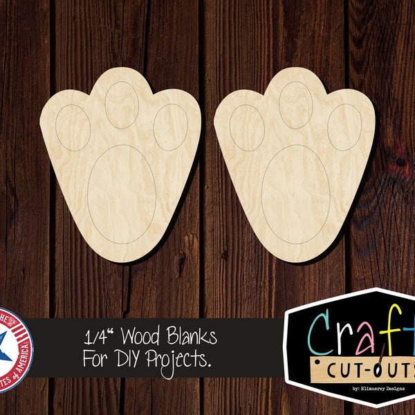 Bunny Feet Shape With Paint Lines | Multiple Sizes | Laser Cut Shapes | Unfinished Wood Blanks | Craft Supplies | Wood Cutouts