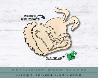 Grinch Face 2 Shape  | Multiple Sizes | Laser Cut Shapes | Unfinished Wood Blanks | Craft Supplies | Wood Cutouts | Grinch Theme | Christmas