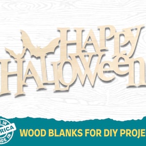 Word Happy Halloween - Laser Cut Out Unfinished Wood Craft Shape FAL137 Word Happy Halloween - Laser Cut Out Unfinished Wood Craft Shape FAL137