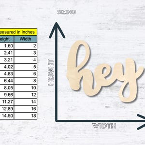 Hey Script Word Wood Shape | Multiple Sizes | Laser Cut Shapes | Unfinished Wood Blanks | Craft Supplies | Wood Cutouts | Wreath Insert image 2
