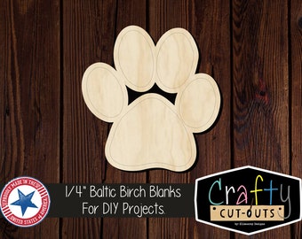 Paw Print Shape | Multiple Sizes | Laser Cut Shapes | Unfinished Wood Blanks | Craft Supplies | Wood Cutouts