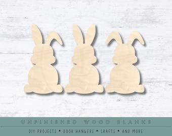 Easter Bunny Shapes | Set of 3 Wood Bunnies | Multiple Sizes | Laser Cut Shapes | Unfinished Wood Blanks | Craft Supplies | Wood Cutouts