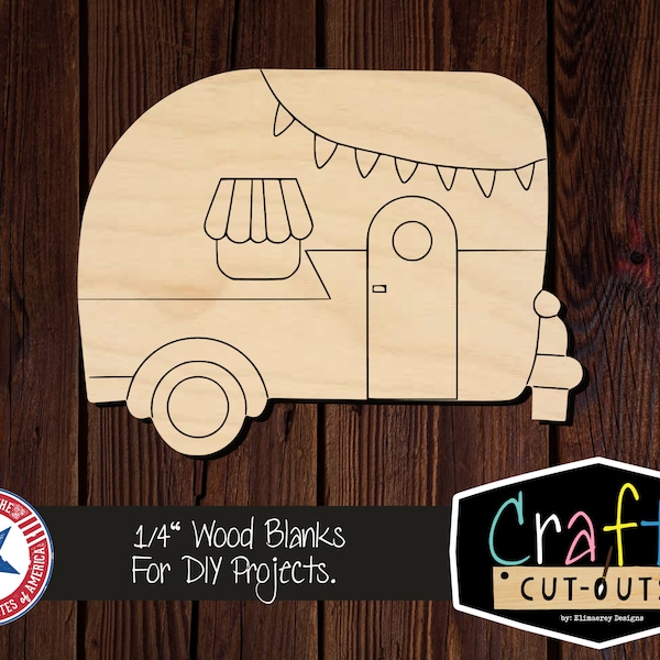 Camper Wood Shape | Tier Tray Decor | Multiple Sizes | Laser Cut Shapes | Unfinished Wood Blanks | Craft Supplies | Wood Cutouts