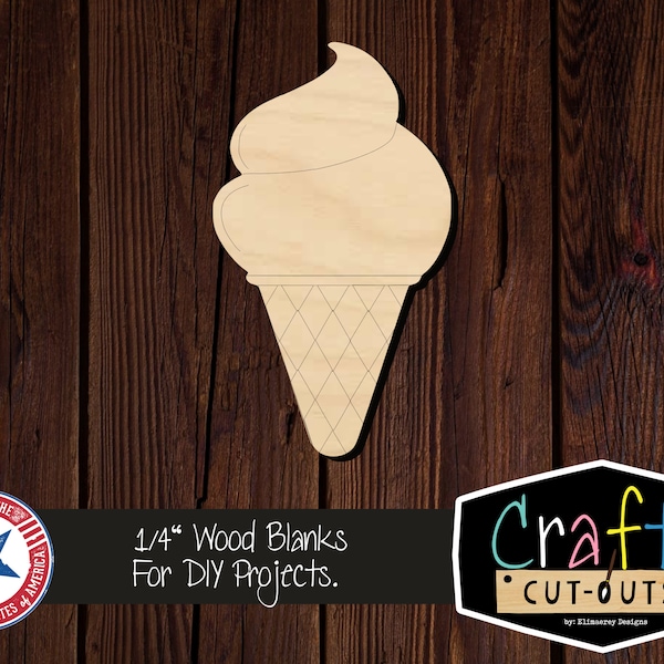 Ice Cream Cone with Paint Lines Blank Cutout | Multiple Sizes | Laser Cut Shapes | Unfinished Wood Blanks | Craft Supplies | Wood Cutouts